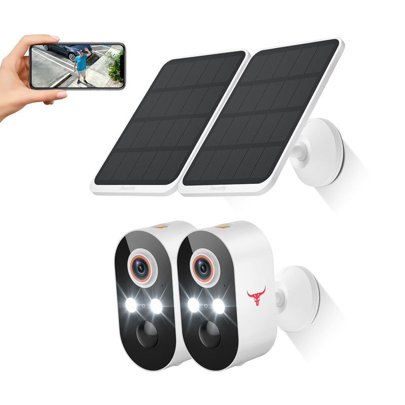 1080p Wireless Security Camera with Solar Panel, AI Human Detection, 2-Way Talk, Night Vision, Cloud Storage (Sold Separately), Battery Included, Home Security, 2.4GHz WiFi Only (2 Pack) 2 pack