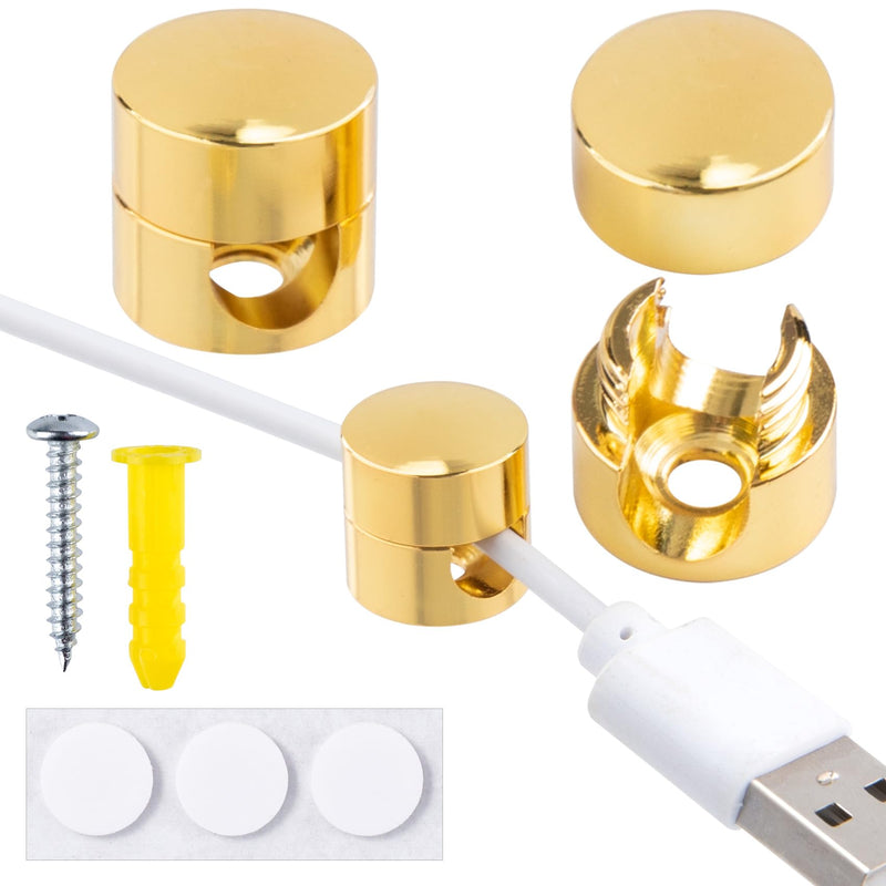 PAGOW 3 Pcs Gold Cable Anchors, Metal Charger and Wire Organizers, Adhesive Cord Clips, Multi-Function Gun Metal Cord Anchors Holder, Cable Management for Desk, Office, Home, Wall