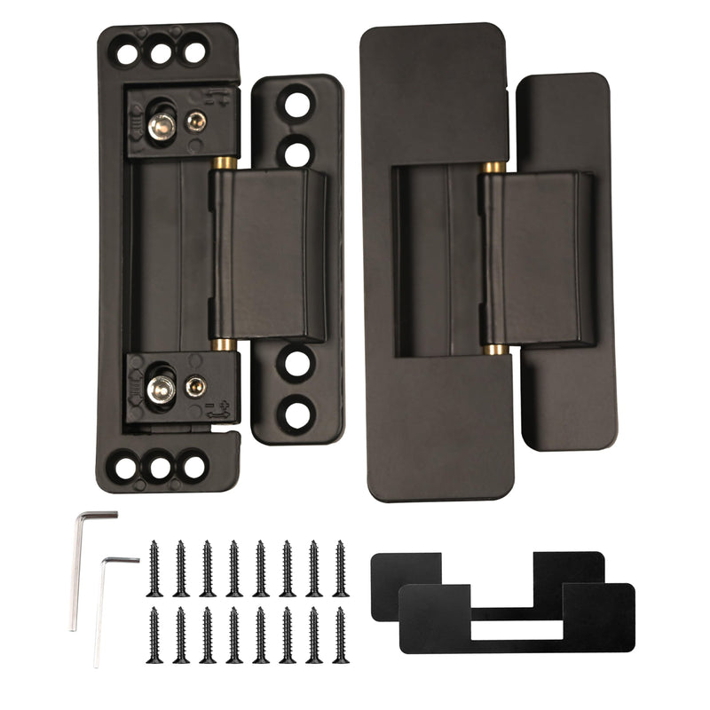 MENGSHI Hidden Door Hinges Ultra-Thin Invisible Hinge for Secret Door Heavy Duty Concealed Hinges Adjustable Butt Hinges 2 Pack - Black