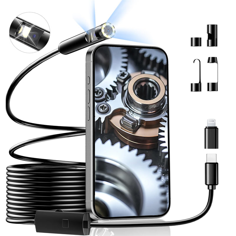 Dual Lens Industrial Endoscope, 1920p Borescope Camera with 8+1 Adjustable Led Light, Endoscope with 16.5ft Semi-Rigid Cable Snake Camera/ 7.9mm Ip67 Waterproof Camera for iPhone, Ipad, Samsung Black