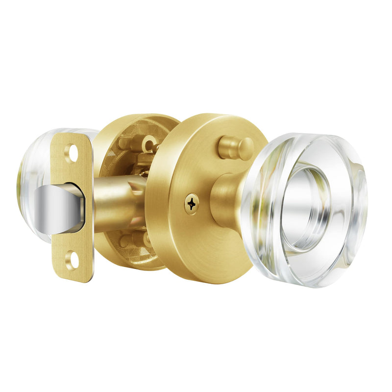 Glass Door Knobs Gold Door Knob Interior Satin Brass Privacy Door Knob for Bedroom and Bathroom Crystal Door Knob 1 Pack Privacy