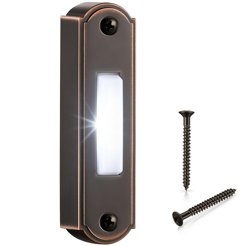 Metal Lighted Doorbell Button, Heavy Duty Metal Wired Door Bell Push Button LED Door Chime Wall Mounted Doorbell Switch Replacement for Home Universal Garage Door Opener Switch, White Light(Bronze) Bronze