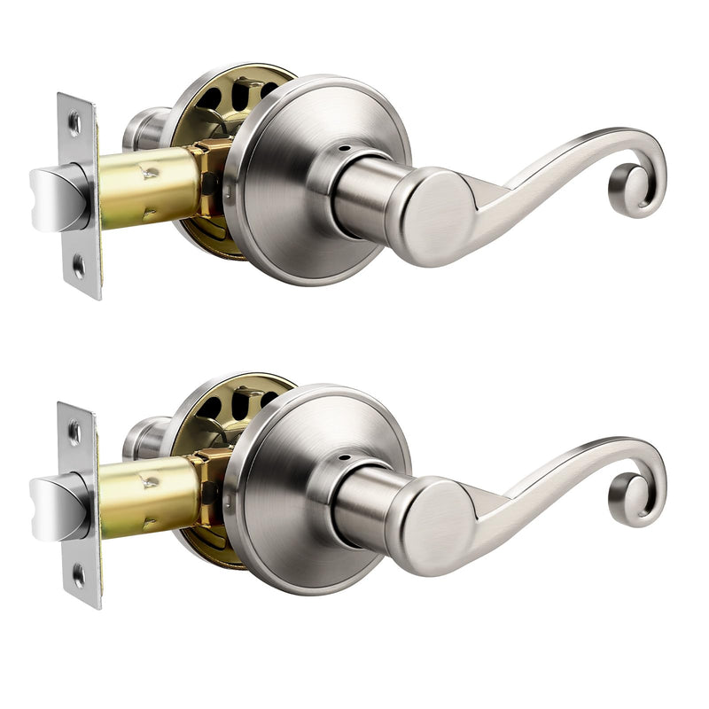 Elegant Brushed Nickel Interior Door Handles for Closet and Hallway, 2 Pack Passage Door Handle Lever with Modern Style and Durable Finish Satin Nickel