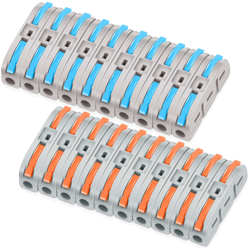 20 PCS Eugiichr Lever Wire Connectors - Quick Connect Professional Electrical Compact Push-in Terminal Splicing Kit for Various Circuits Inline Splices (1-in/1-out), AWG 28-12