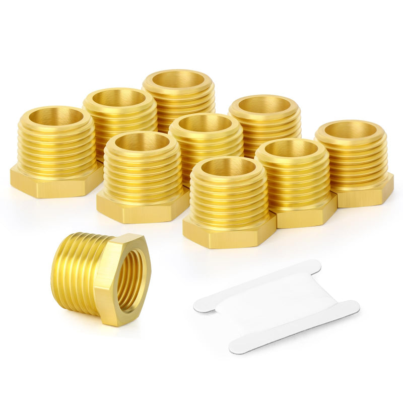 GASHER 10Pcs Brass Reducer Hex Bushing 1" NPT Male x 3/4" NPT Female, Brass Threaded Pipe Fitting 1" MNPT x 3/4" FNPT 10