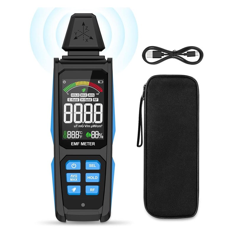 AceFox EMF Detector for Detecting EF RF MF, Digital LCD Display, Measures uT mG/V/m pW/cm², 3-in-1 Rechargeable EMF Meter for Home Office EMF Inspections, and Ghost Hunting