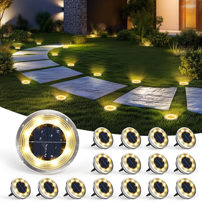 SOLPEX 16 Pack Solar Ground Lights Outdoor Waterproof, Solar Powered Pathway Lights, Landscape Lighting for Garden Walkway Driveway Backyard Decor (Warm White) Warm White