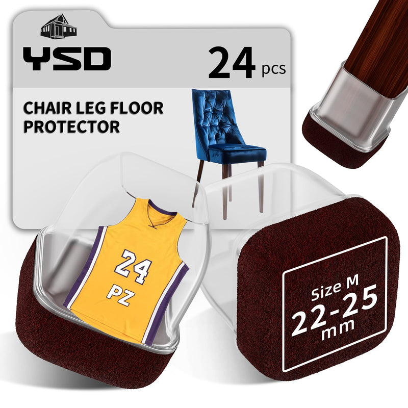 YSD 24PCS Silicone Chair Leg Floor Protectors,1 Inch Square Red Chair Leg Caps for Tilt Chair Legs,Hardwood Floor Protectors with Felt Pads（M） （20-26mm）24PCS
