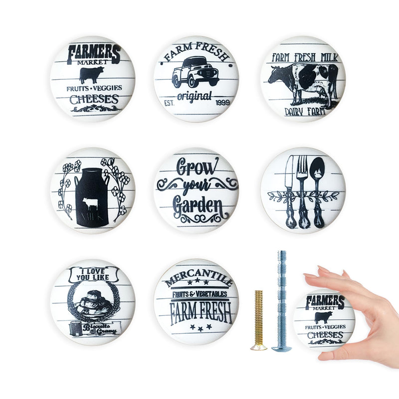 JamJam Set of 8 1.5" Round Cow Farmhouse Rustic Vintage Cabinet Kitchen Door Furniture Handle Dresser Drawer Knobs and Pulls