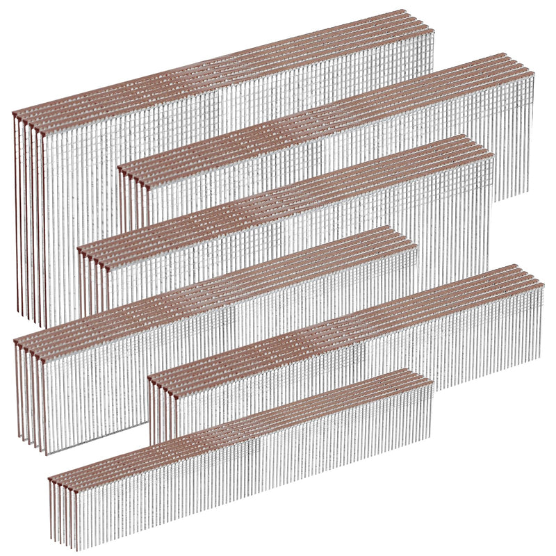 18 Gauge Galvanized Brad Nails Brown T-head 6 Sizes 1600-Pack (5/8"+3/4"+1"+1-1/4"+1-1/2"+2"), Assorted Size Project Pack, for Pneumatic, Electric 18GA Brad Nailer Gun assembly 1600