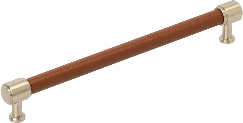 Signature Hardware 954069-O-81316 Lazzara 8-13/16 Inch Center to Center Cognac Leather Bar Cabinet Pull Golden Champagne