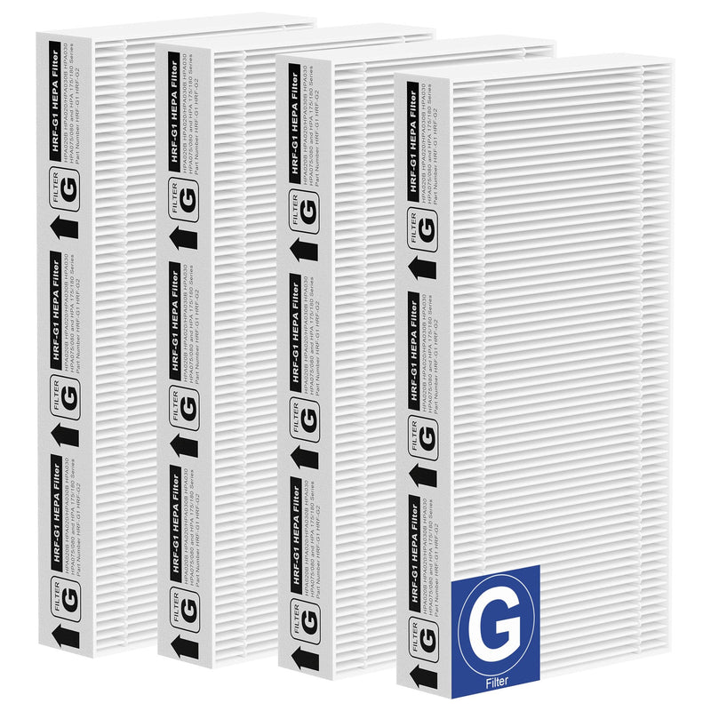 HRF-G Replacement Filter, Compatible with Honeywell HPA030/HPA080/HPA180/HPA020/HPA075/HPA175 Series Air Purifier, Part Number HRF-G1/HRF-G2, HEPA Air Purifier Filter G, 4 Pack