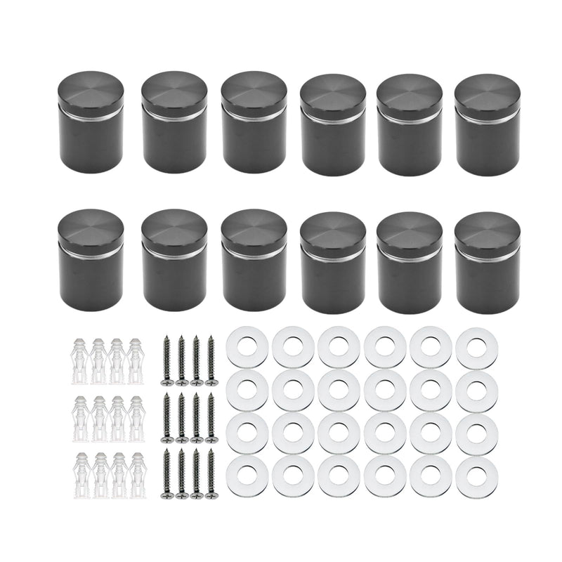 Sign Standoff Screws Pack of 12pcs, Advertising Screws Aluminium Wall Standoff Mounts Glass Acrylic Nail for Glass Artwork and Sign Displays (12, Black, 1" x 1") 1" x 1" 12