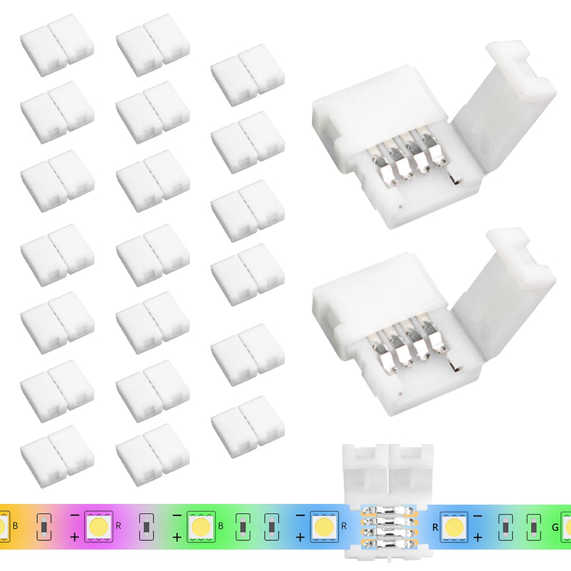 20PCS 4-Pin 8mm LED Strip Lights Connectors - Solderless, Extendable Terminal Adapters for SMD 2835 & 3528 RGB LED Strip Lights - Ideal for Various DIY Lighting Projects 4Pin-8mm