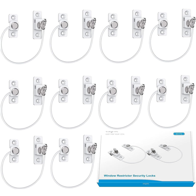 eSynic Durable 10 Pack Window Restrictors Locks Easy to Install Window Restrictor Child Safety Window Lock with Screws Keys Limiting Opened Distance 185mm/7.3Inch Perfect for Home Safety etc
