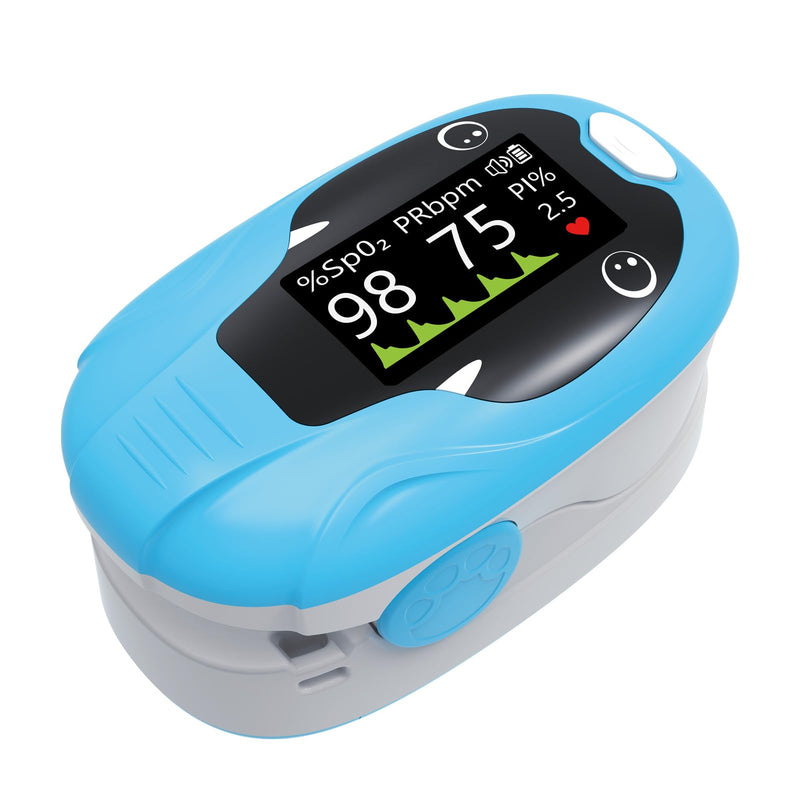 ESPOO Pediatric Pulse Oximeter Fingertip, Spo2 Pulse Oximeter for Kids with 20xMemory, Alarm & Brightness Adjustable(not for newborn/infant) Blue