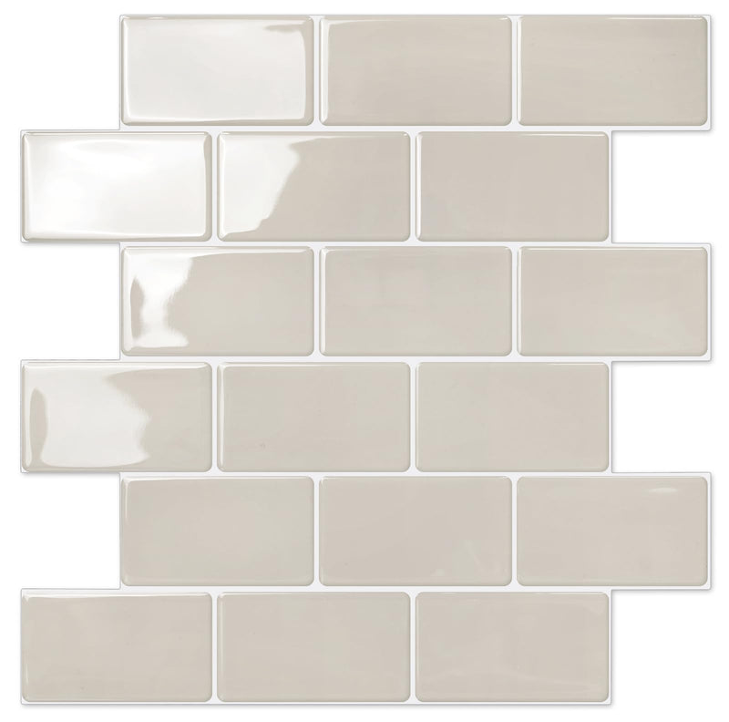 STICKGOO Subway Tile Peel and Stick Backsplash, Thicker Design 12" x 12" Stick on Backsplash Tiles for Kitchen, Bathroom, Wall Tile (10 Sheets, Light Gray Beige) 10