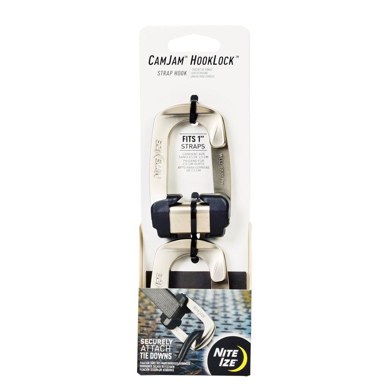 Nite Ize CamJam HookLock Strap Hook - Spring-Actuated Tie Down Hook - Corrosion-Resistant Hook & Tempered Steel Cargo Fastener - Heavy-Duty Load Securing for 1-Inch Straps - Large (2 Pack)