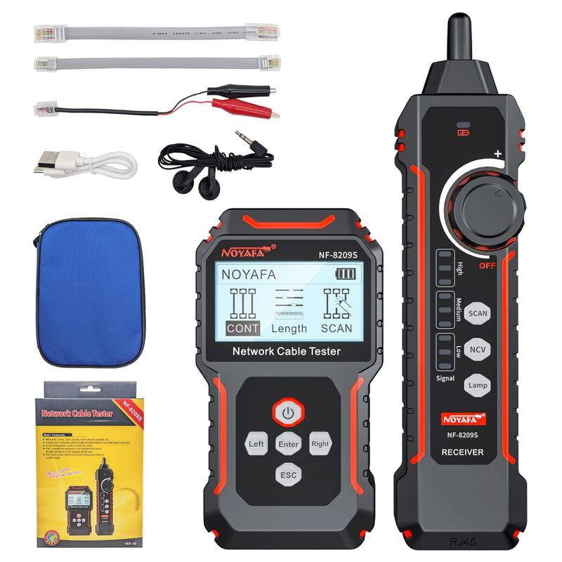 Network Cable Tester NF-8209S, Wire Tracer with PoE and NCV, Cable Length QC SCAN Cont Flash Tester, LAN/Ethernet Tester for CAT5, CAT6, Lithium Battery, LED Lighting NF8209S