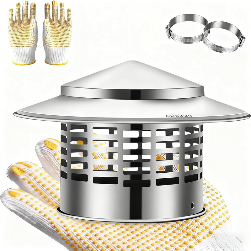 8 Inch Round Chimney Cap, 304 Stainless Steel Chimney Cover with Gloves, Weatherproof Fireplace Chimney Caps for Outdoor Use, Rain Cap for Stove Pipe, Roof Vent Chimney Cap(8 inch) 8 inch