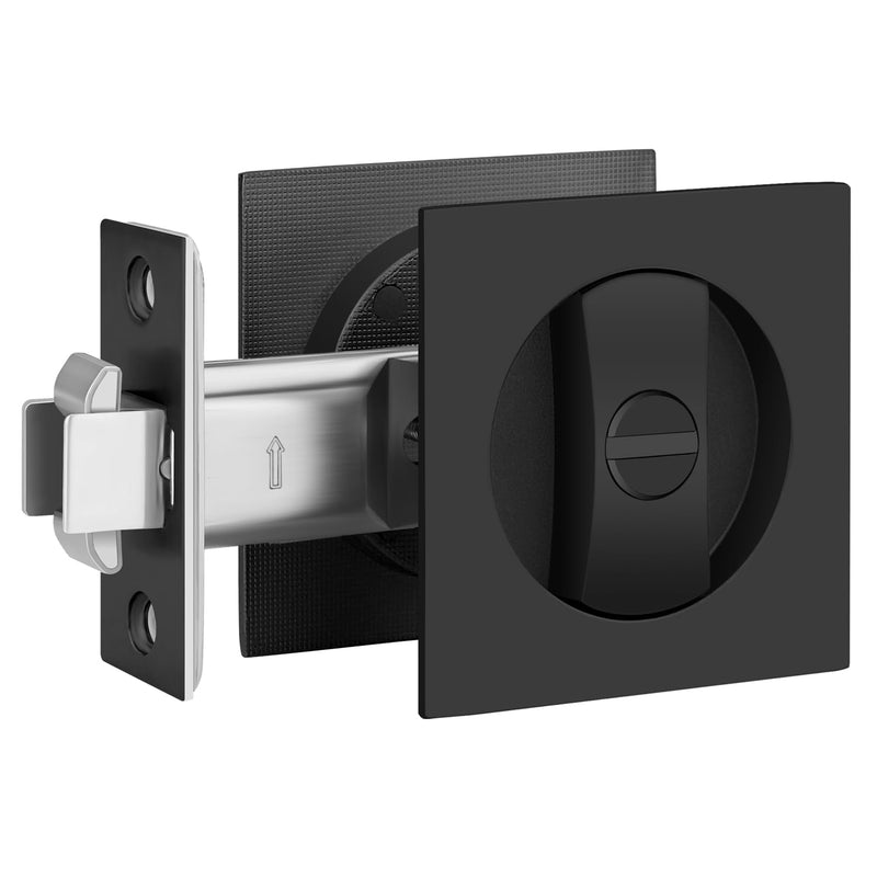 EHOMEWARE 1 Pack Black Pocket Door Hardware, Keyless Pocket Door Handles Interior, Privacy Pocket Door Lock for Bed/Bath, Modern Recessed Sliding Door Lock, Left/Right Reversible Privacy Door Lock-1 Pack Matte Black