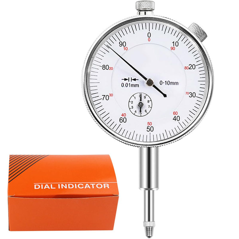 Wolfride Mechanical Dial Indicator Gauge 0-10mm, High-Precision 0.01mm Resolution, Silver Analog Measuring Tool for Machining, Automotive, and Industrial Applications
