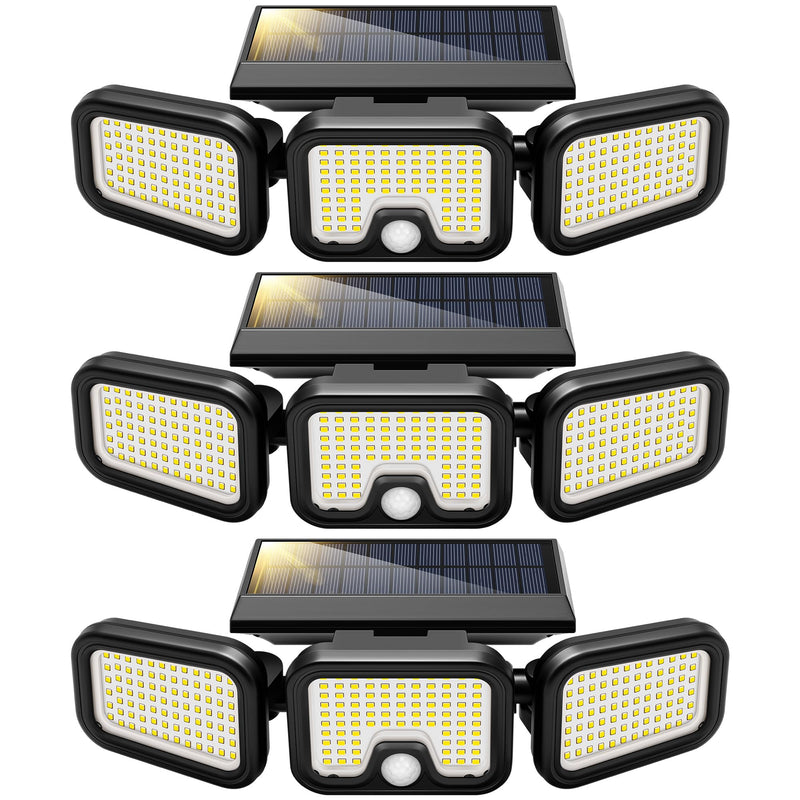 VIVOHOME Solar Flood Lights Outdoor, 256 LED 2500LM Motion Sensor Lights, 3 Adjustable Heads Security Lights, IP65 Waterproof, 270° Wide Lighting Angle Solar Powered Lights for Porch, Yard, 3 Pack