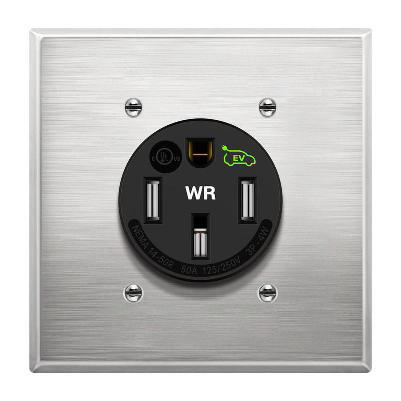 LIDER Extra Heavy Duty Weather-Resistant Flush Receptacle, Electric Vehicle Charging, EV Charger, 3-Pole, 4-Wire, NEMA 14-50R, 50AMP, 125/250VAC, UL Listed, Black