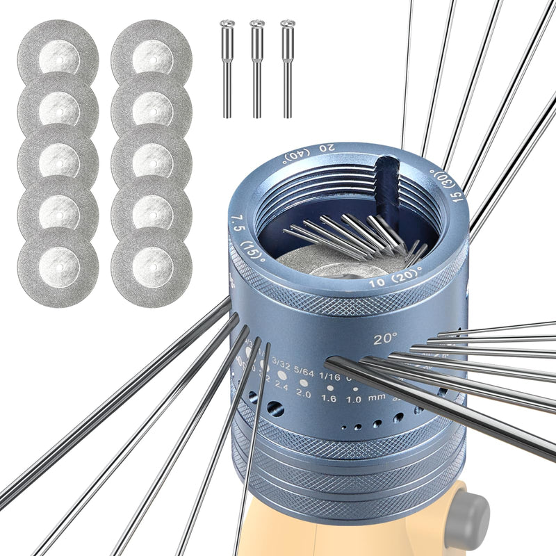 Tungsten Electrode Sharpener Grinder Head,Tungsten Sharpener for Tig Welding with 48 Holes,4 Angles 6 Size,3 CNC Mandrel,10 Double Diamond Wheels Suitable for Most Rotary tool