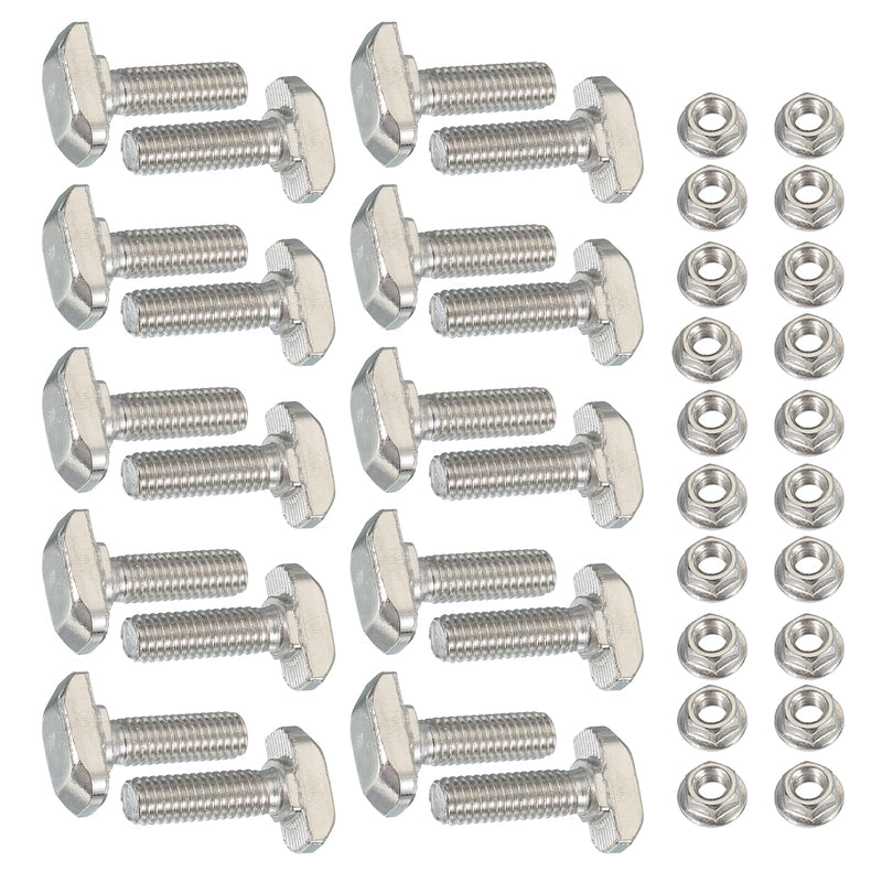 PATIKIL M6 x 20 mm T-Slot Bolts, 1 Set Drop-in Bolt Hammer Head with Hexagon Flange Nuts T-Bolt Stud Sliding Screw for 30 Series Aluminum Extrusion Profile, Silver