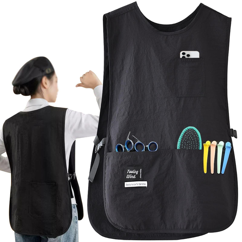 Barber Smock Waterproof Hair Stylist Apron with 4 Pockets Hairdresser Apron Barber Vest Barber Jackets for Women Men Cosmetology Apron Stylist Smock Plus Size Black