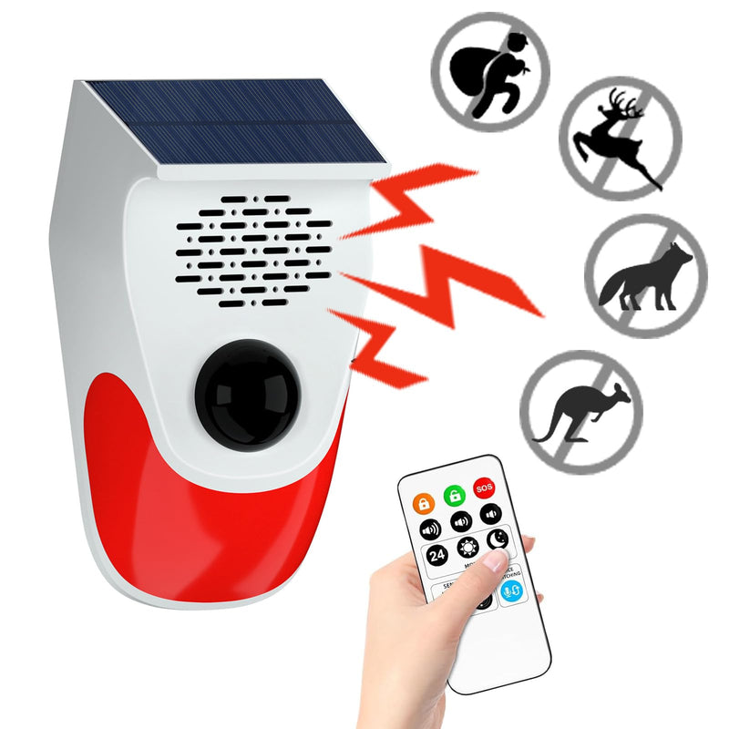 Outdoor Motion Sensor Noise Maker with 8 Replaceable Recording,Dog Barking Motion Detector Alarm,Three Levels of Adjustable Volume,Three Operating Modes,Motion Activated Alarm with Remote Control (2)
