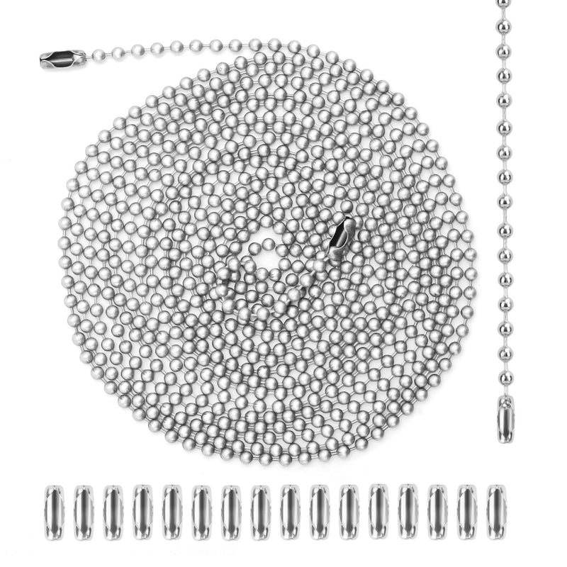 120 Inches Ceiling Fan Pull Chain, Metal Light Pull Chain Extension with 20 Connectors 3mm Bead Ball Chain Pulls Light Fixture Pull Chain DIY Crafts (Silver) Silver