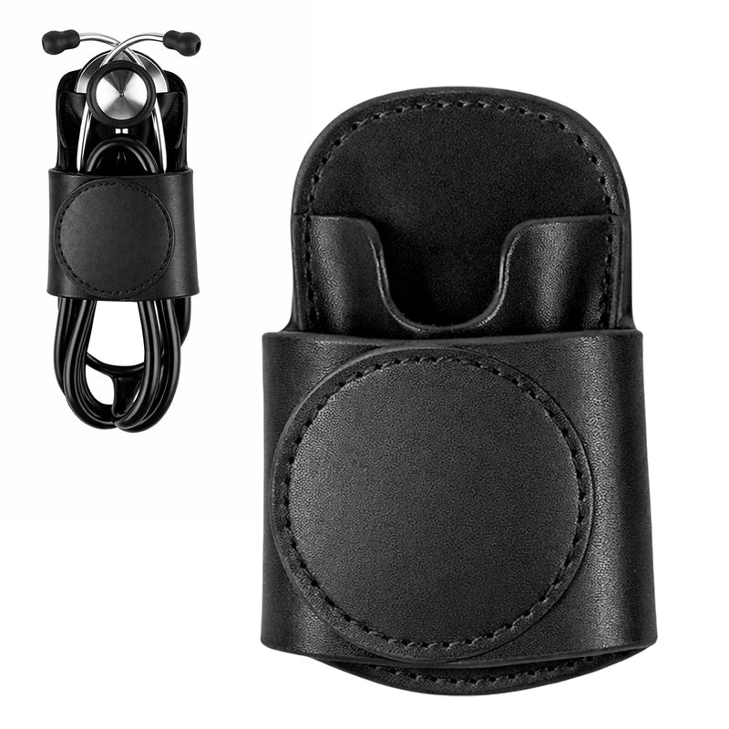 Stethoscope Hip Holder Clip for Nurses EMTs & Medical Students, PU Leather Belt Holster for Scrubs Pockets & White Coats, Hands Free Stethoscope Holder Fits Littmann & Most Stethoscopes Black PU Leather Black