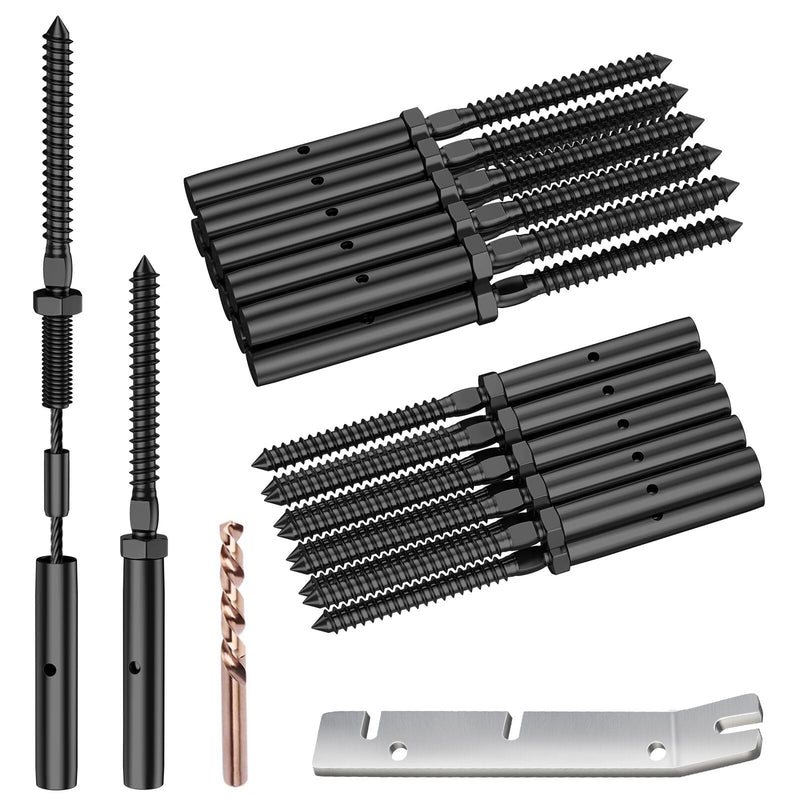 BLIKA 10 Pair 1/8" Black Left & Right Swage Lag Screws for Wood Posts-Hidden Crimp Design, T316 Stainless Steel, Hidden Crimp Cable Railing Kit, Wire Railing Kit for Decks 1/8"