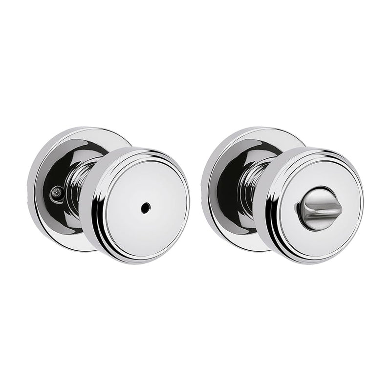 Kwikset Maven Interior Privacy Door Knob with Lock, Round Door Handle for Bathroom and Bedroom, Polished Chrome Keyless Turn Lock Doorknob, with Microban Protection