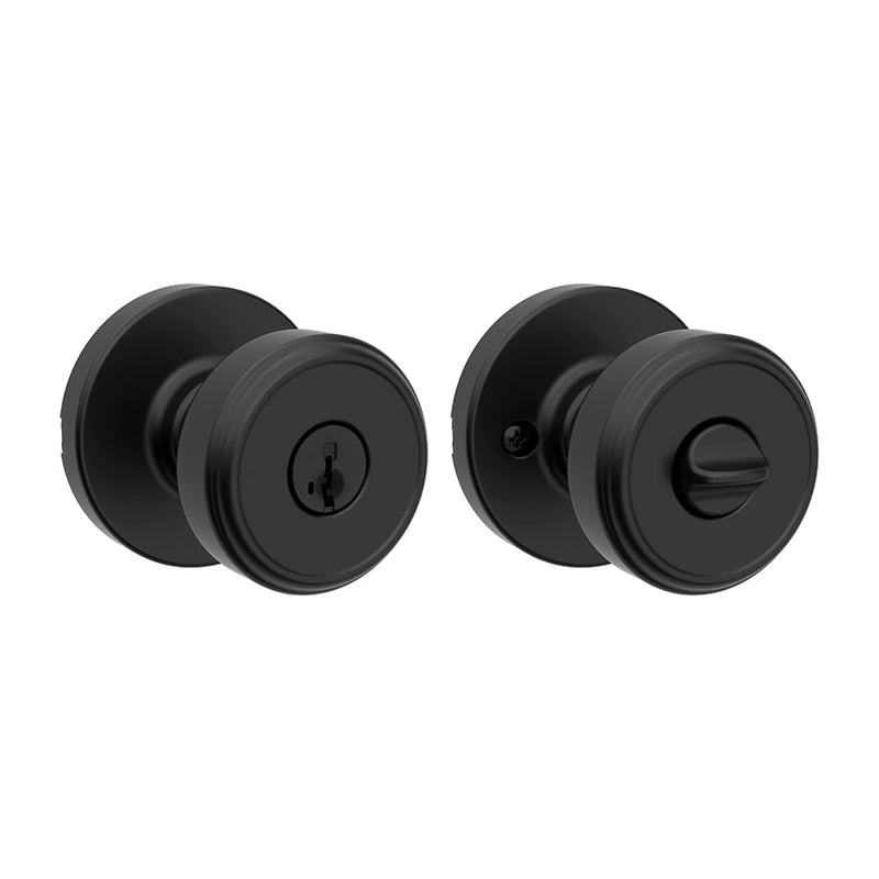 Kwikset Maven Entry Door Knob with Lock and Key, Secure Keyed Handle Exterior, Front Entrance and Bedroom, Matte Black, Pick Resistant SmartKey Rekey Security and Microban 1 Pack Keyed Entry