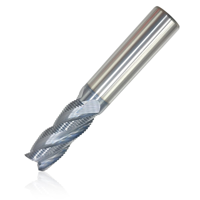 1/2" Carbide Roughing End Mill, 3" Overall Length, 4 Flute, Solid Carbide Roughing End Mill, 1/2" Cutting Diameter, 1-1/4" Length of Cut, Helix Angle: 35°,AlTiN Coated