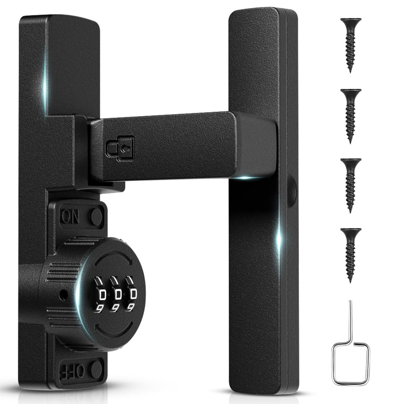 Keyless Barn Door Lock - 3-Digit Password Security Latches for Sliding Doors/Bifold French Gates/Garage/Cabinet/Shed（90 Degree Flip,Black, Heavy Duty Anti-Rust Design）