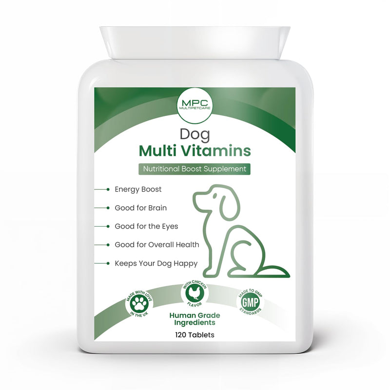 Dog Multivitamin 22-in-1 – Dog Vitamins and Supplements with Calcium, Zinc, Iron & Full B-Complex | Immune, Skin & Coat, Bone & Joint Support | Chicken Flavor Tablets | UK GMP | 120 Ct