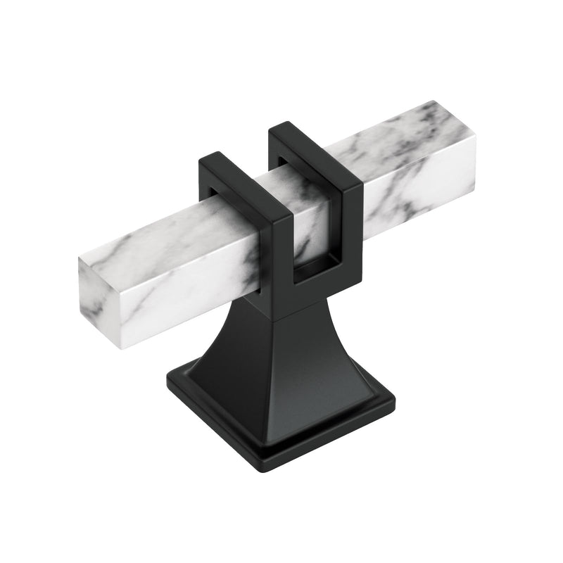homdiy 10 Pack Black Cabinet Knobs, White Marble Grain Knobs for Kitchen, Cabinet Pulls Black T Bar Pulls Hardware, Square Drawer Dresser Knob for Cupboard Bathroom Bedroom single hole knob White Marble & Black