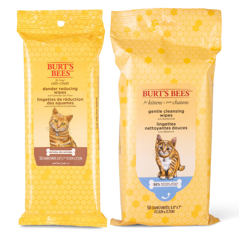 BURT'S BEES FOR PETS Cats Care Bundle: Cat Dander-Reducing Wipes and Gentle Everyday Wipe Package, 50ct, Naturally Derived Ingredients - PawsPlanet Australia