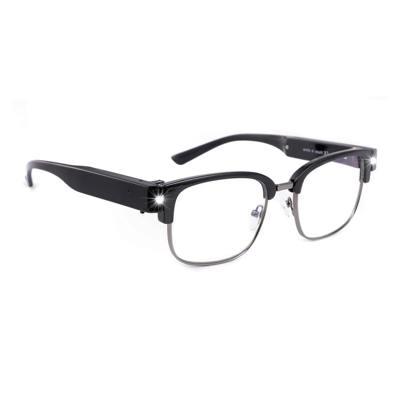 SKYWAY Reading Glasses with Light Metal Frame Magnifier Reading Glasses rechargeable Bright Led Readers Glasses for Men Women Black 2.5 x