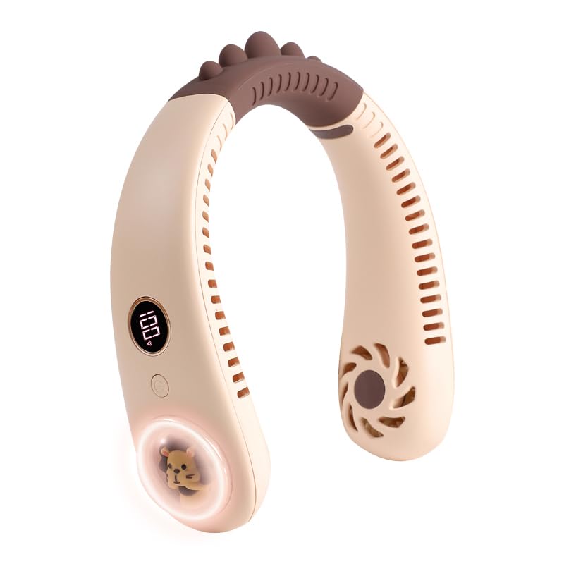 Neck Fan for Kids,Bladeless Portable Fan Rechargeable for 4-14Y Girls & Boys, 2400mAh USB Personal Cooling Mini Fan Rechargeable for Travel/Disney/Camping, 3 Speeds, Summer Essentials(Beige) Beige