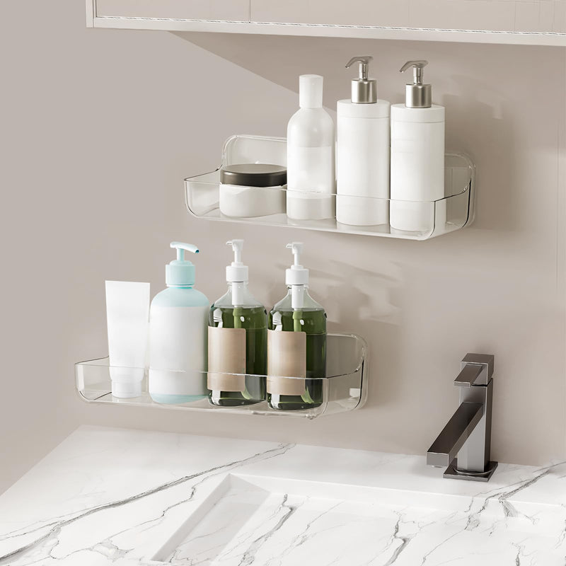 2pc Plastic Wall Mount Organizer, Adhesive Shelf, Bathroom Wall Organizers, Adhesive Bathroom Shelves, No Drilling Hang Walls, with Self Adhesive Tape, for Bathroom, Kitchen Clear