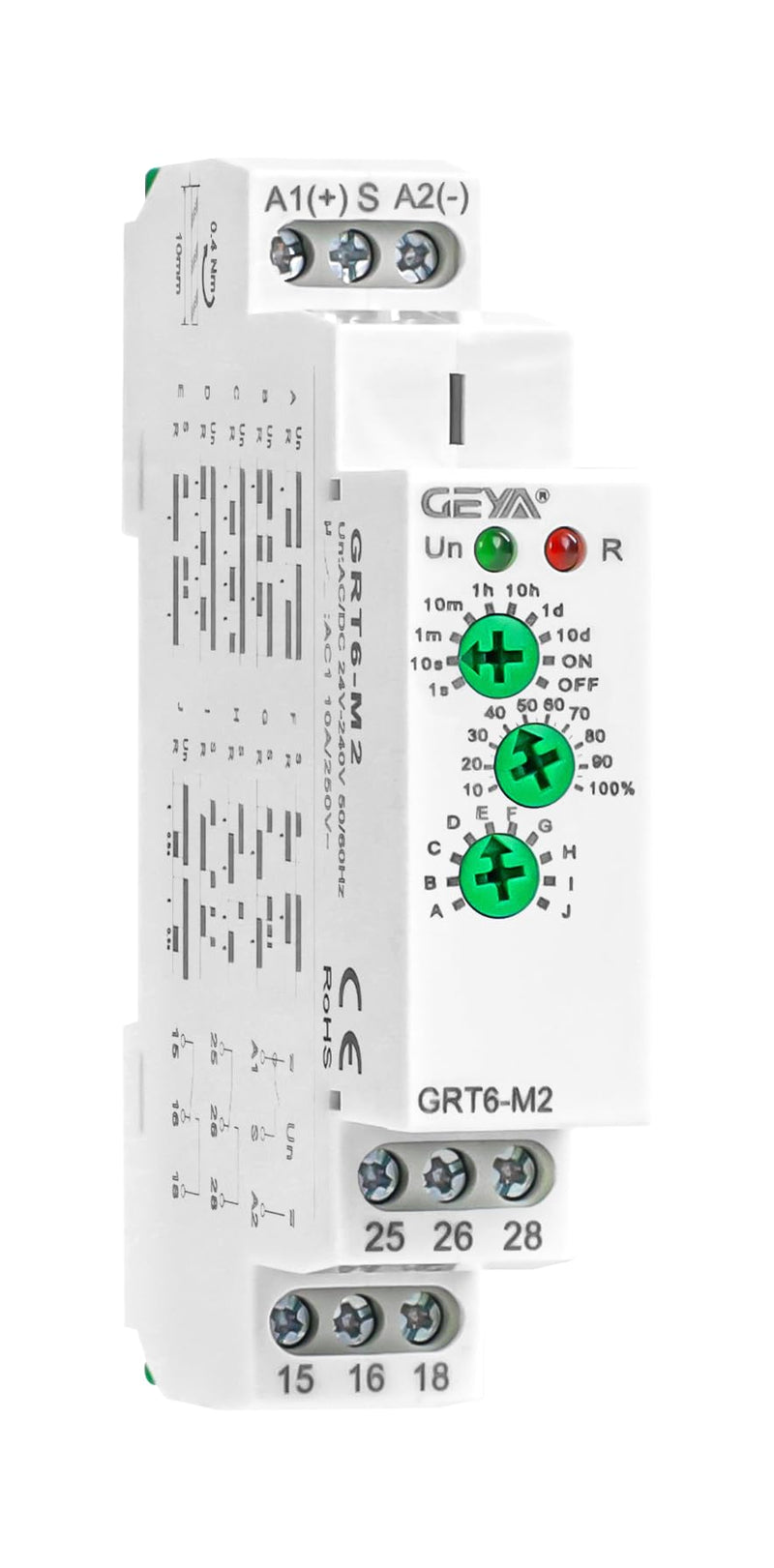 GEYA 10A Multifunctional Delay Time Relay 10 Function Choices AC/DC24V-240V 2 Output Control Relay with DIN Rail Mount (GRT6-M2,AC/DC24V-240V) GRT6-M2