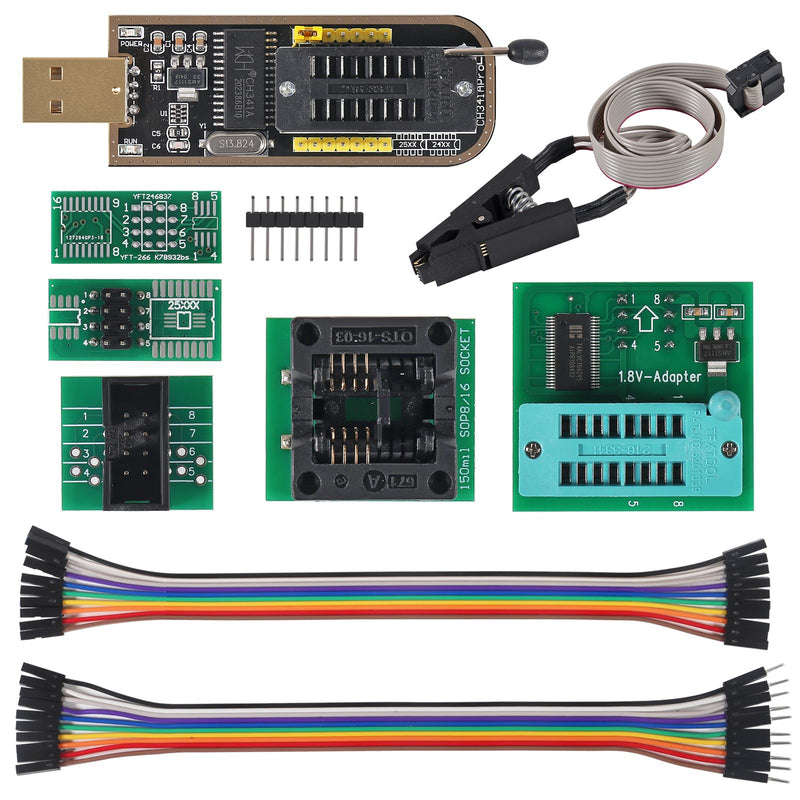 EEPROM BIOS USB Programmer CH341A + SOIC8 SOP8 Test Clip + 1.8V Adapter + SOIC8 Adapter for EEPROM 93CXX / 25CXX / 24CXX +CH341A 24 25 Series Flash