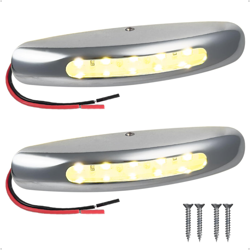 Five Oceans 3-Inch LED Boat Courtesy Light, Warm White, IP67 Waterproof, 12V - 2-Pack, Premium Chrome Plated Zinc Alloy, Marine Interior Lighting for Pontoon, Boat, RV - FO4872 Warm White LED
