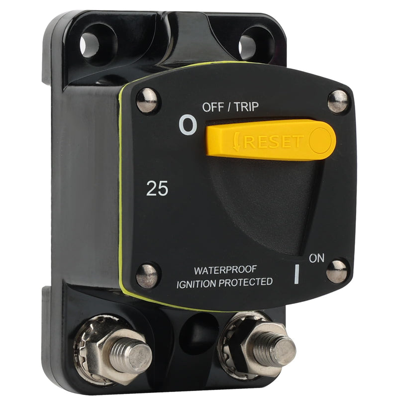 GLOSO Circuit Breaker Switches Manual Reset Waterproof Audio Radio Solar System Boat Truck Marine Automotive Stud 5/16“ Surface Mount 25A Surface Mount -25A