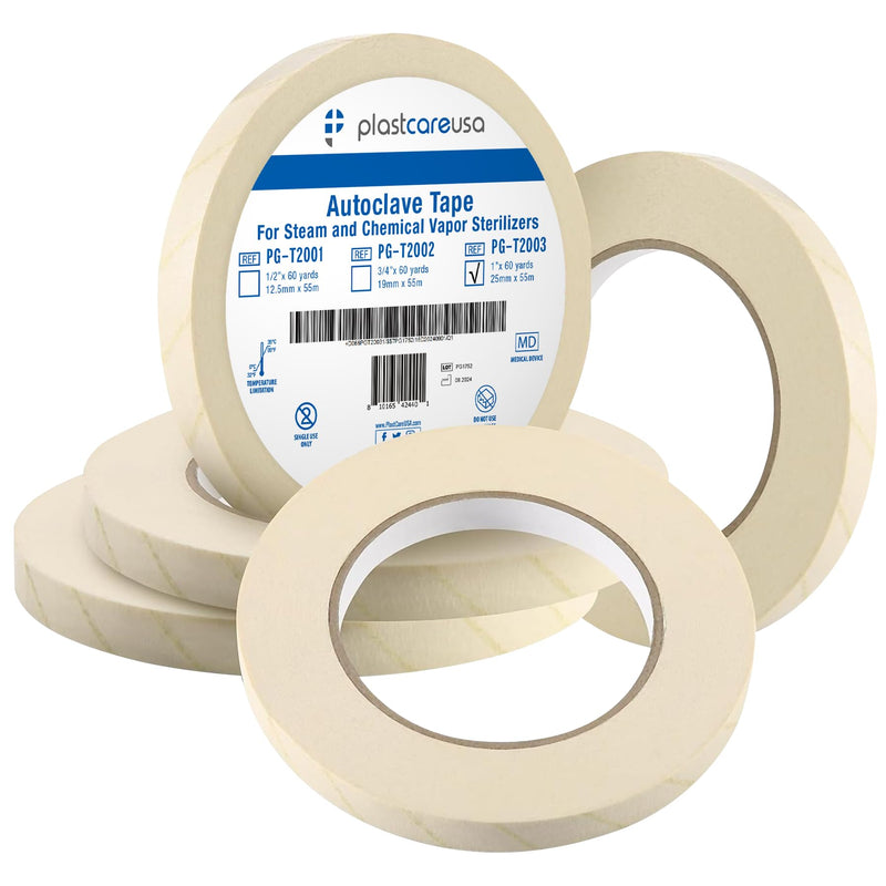 Autoclave Sterilization Tape (2-Pack, 1" x 60 Yards) - Dental, Medical, and Sterilizer Safe Adhesive Tape for Steam & EO Gas Indicators